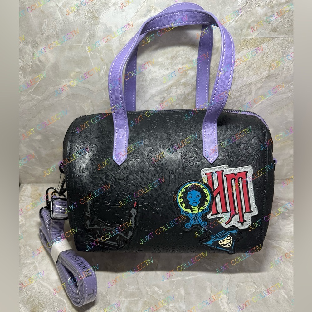 NWT Loungefly Disney Parks Haunted Mansion Wallpaper Embossed Satchel Barrel Bag
